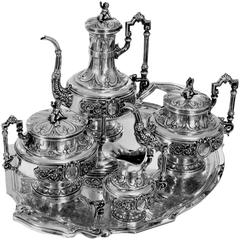 Antique Boulenger Fabulous French All Sterling Silver Tea & Coffee Service 5 pc Putti