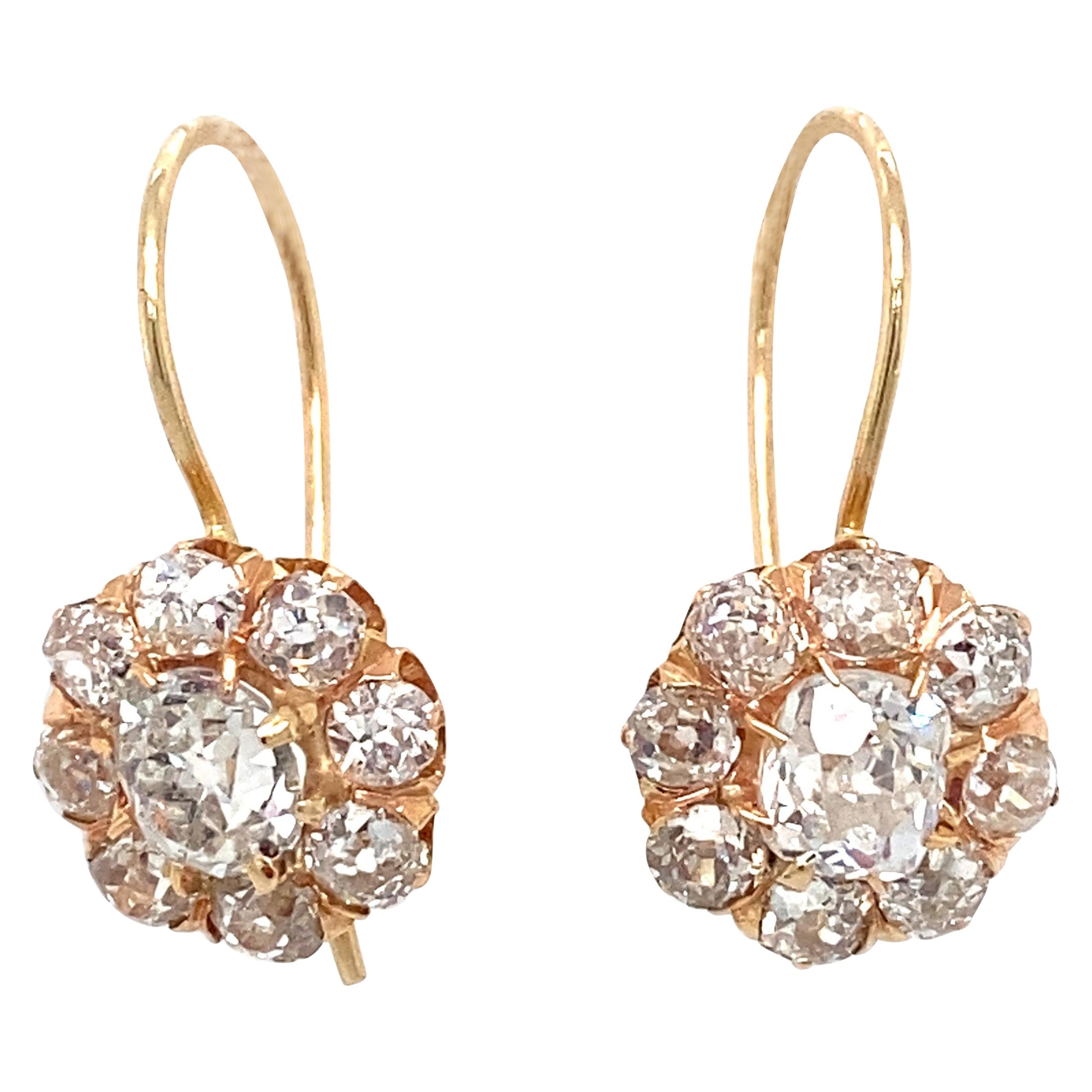 1920s Art Deco 3.50 Carat Diamond Drop Earrings in 18 Karat Yellow Gold 