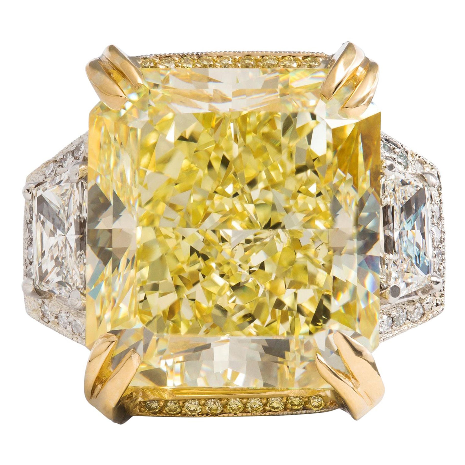 Michael Beaudry GIA Certified 21.57 Carat Fancy Yellow Diamond Ring in Platinum For Sale
