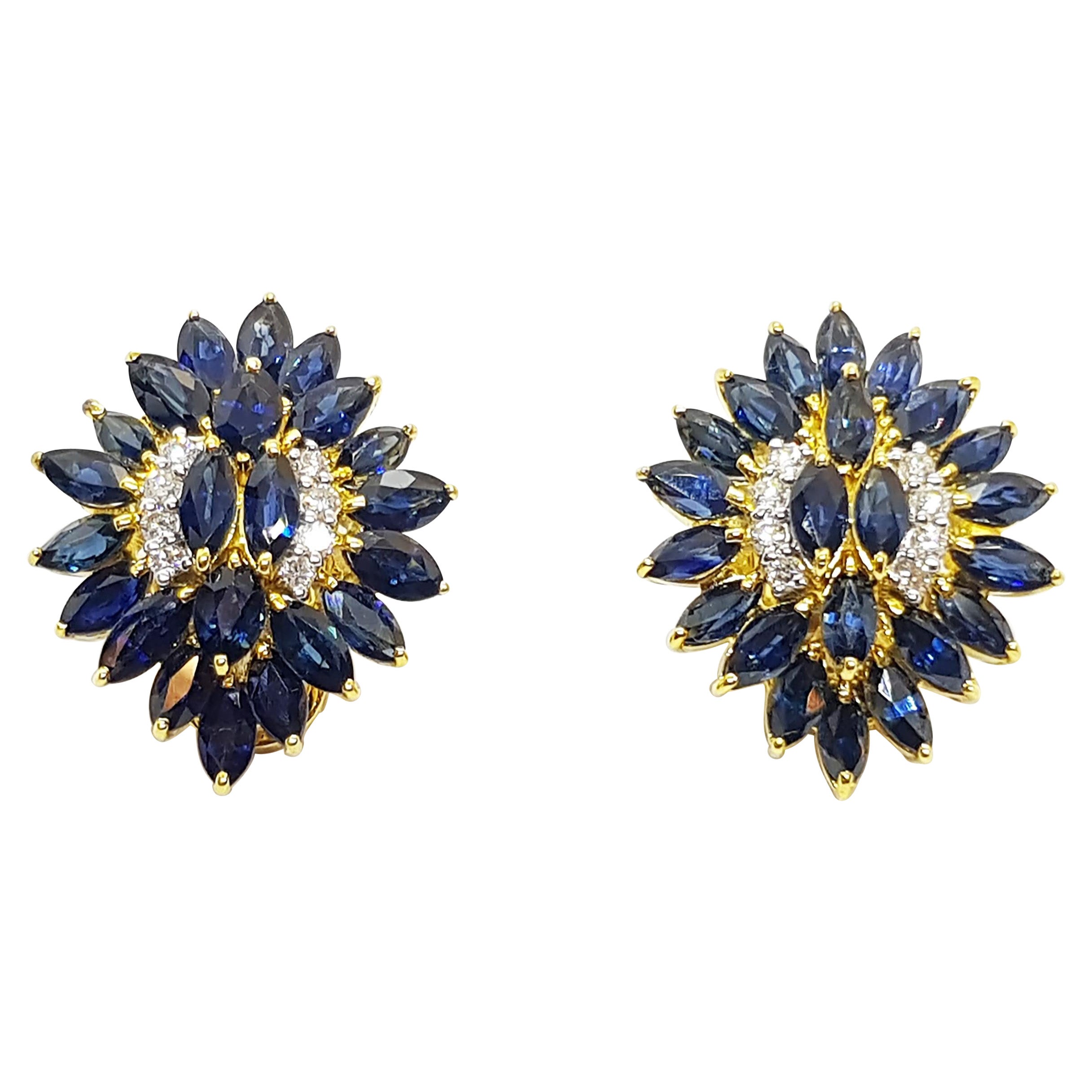 Blue Sapphire with Diamond Earrings set in 18 Karat Gold Settings For Sale