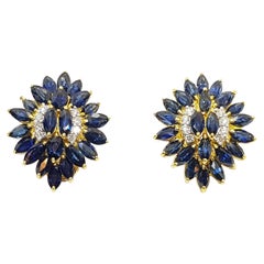 Blue Sapphire with Diamond Earrings set in 18 Karat Gold Settings