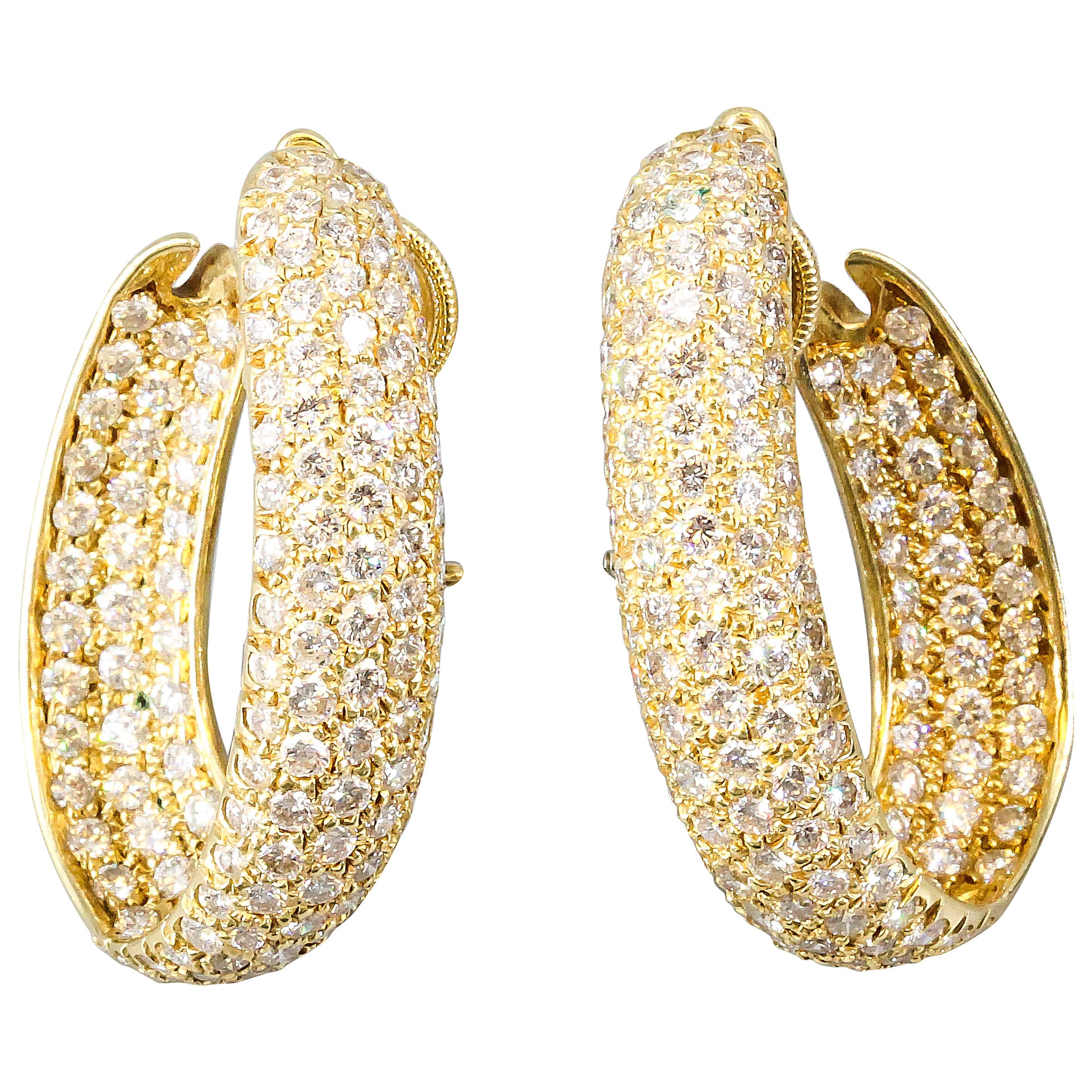 1980s Harry Winston Diamond Gold Inside Out Hoop Earrings