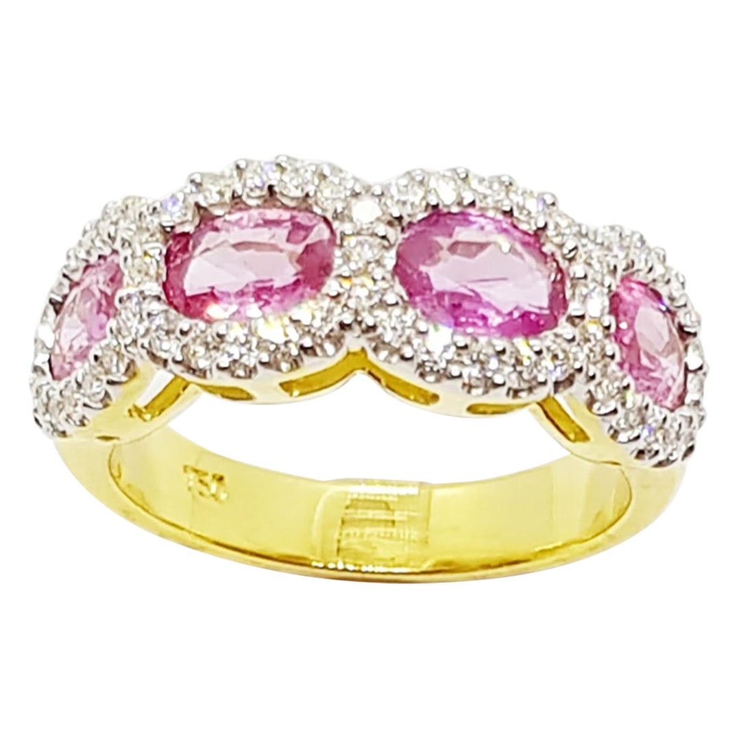 Pink Sapphire with Diamond Ring set in 18 Karat Gold Settings For Sale
