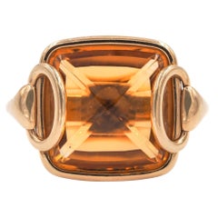 Hermes Paris 18 Karat Gelbgold & Citrin Pferdegebiss-Motiv-Ring