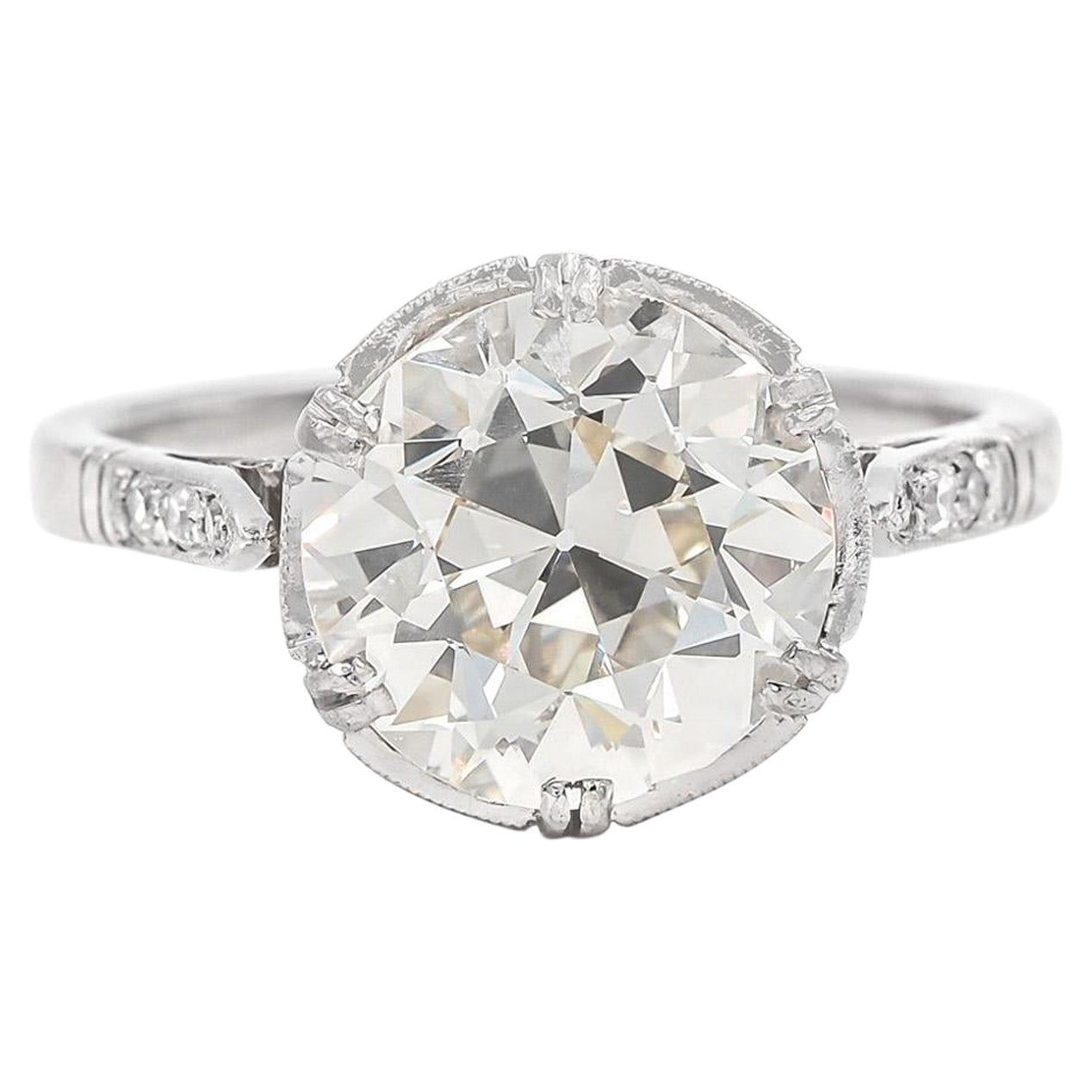 French Art Deco 3.93 Carat Old European Cut Diamond Engagement Ring
