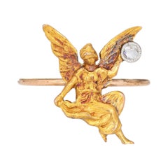 Antique Art Nouveau Winged Angel Ring Diamond Fairy 18k Yellow Gold Conversion