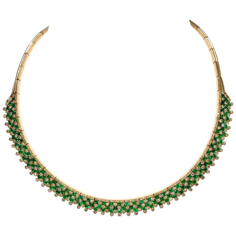 ASPREY Diamond Emerald Spinel Yellow Gold Necklace For Sale at 1stdibs