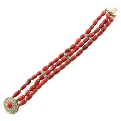 Diamonds Red Stones Rose Gold and Silver Closure Retrò Bracelet