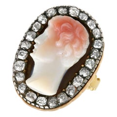 Antique Carved Hardstone and 1.62Ct Diamond Yellow Gold Dress Ring, Circa 1770