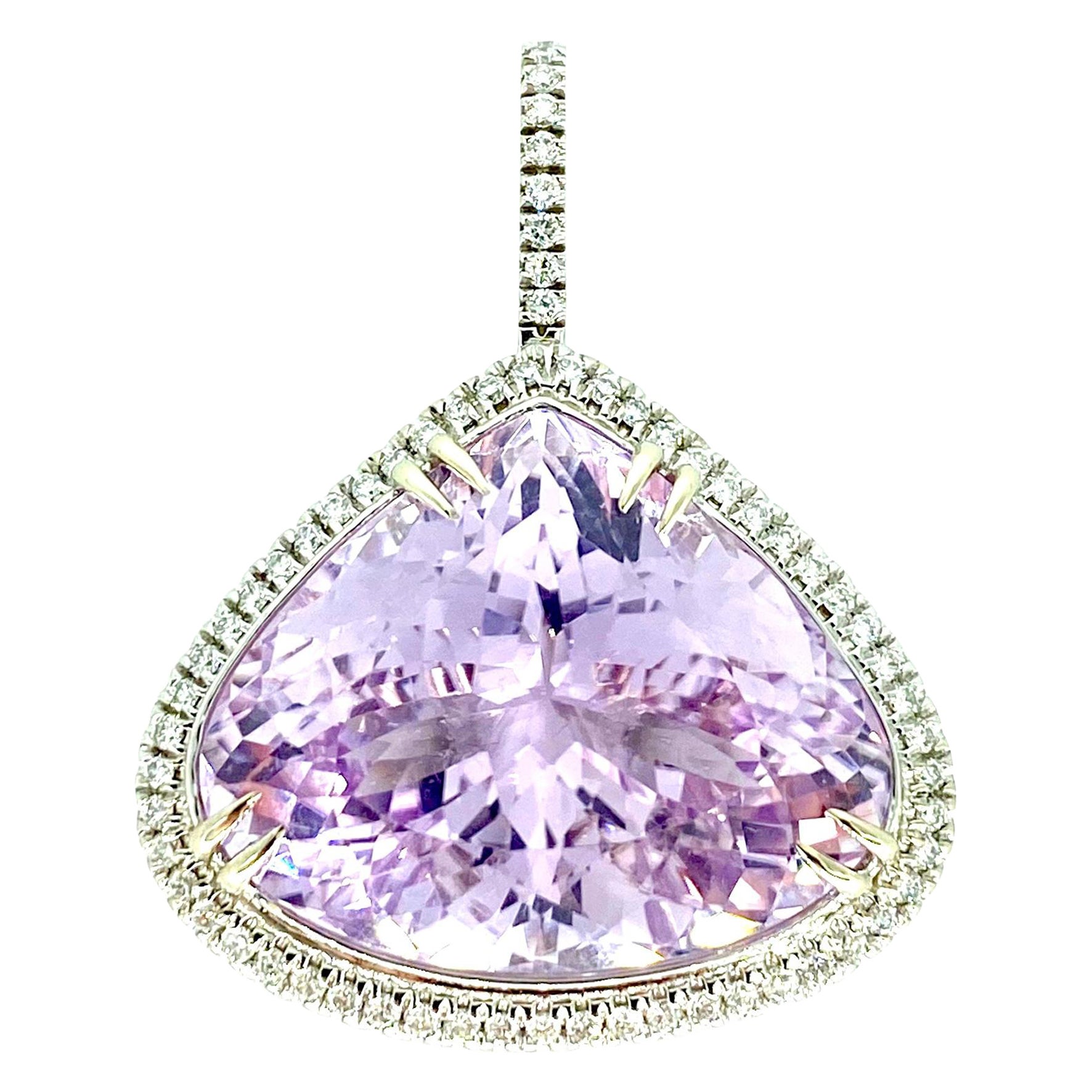 GIA Certified Rare 60 Carat Heart Brilliant Purple-Pink Kunzite Diamond Pendant For Sale