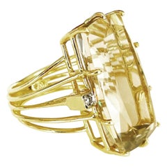 1950s Retro Tank Diamond Citrine 18k Yellow Gold Tank Fashion Cocktail Ring