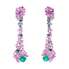 RUCHI Pink Sapphire and Emerald White Gold Geometric Dangle Earrings
