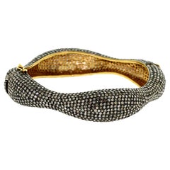 Vintage Looking Pave Diamonds Bangle Set In Oxidised Silver