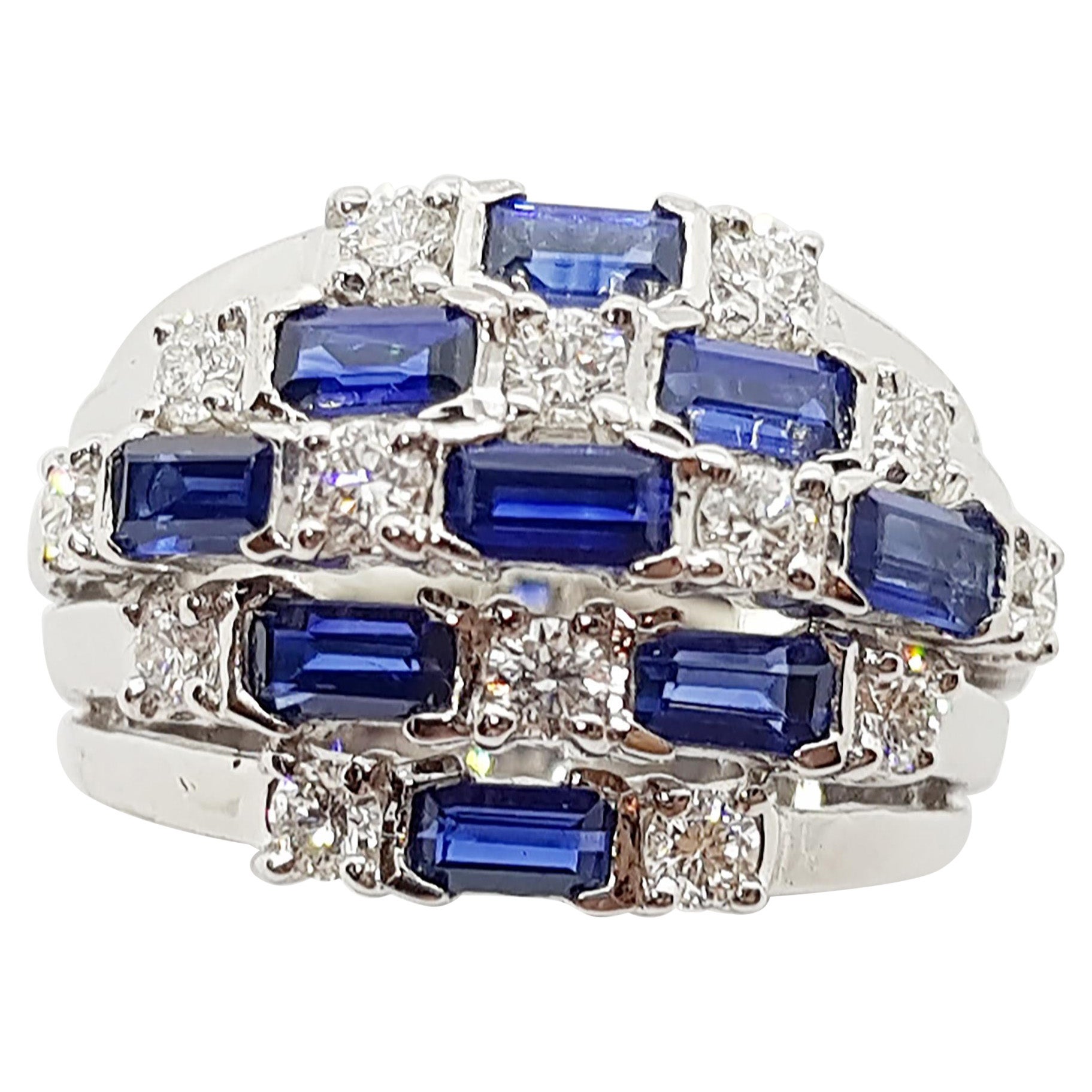 Blue Sapphire with Diamond Ring Set in 18 Karat White Gold Settings