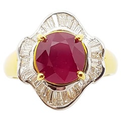 Ruby with Diamond Ring Set in 18 Karat Gold Settings