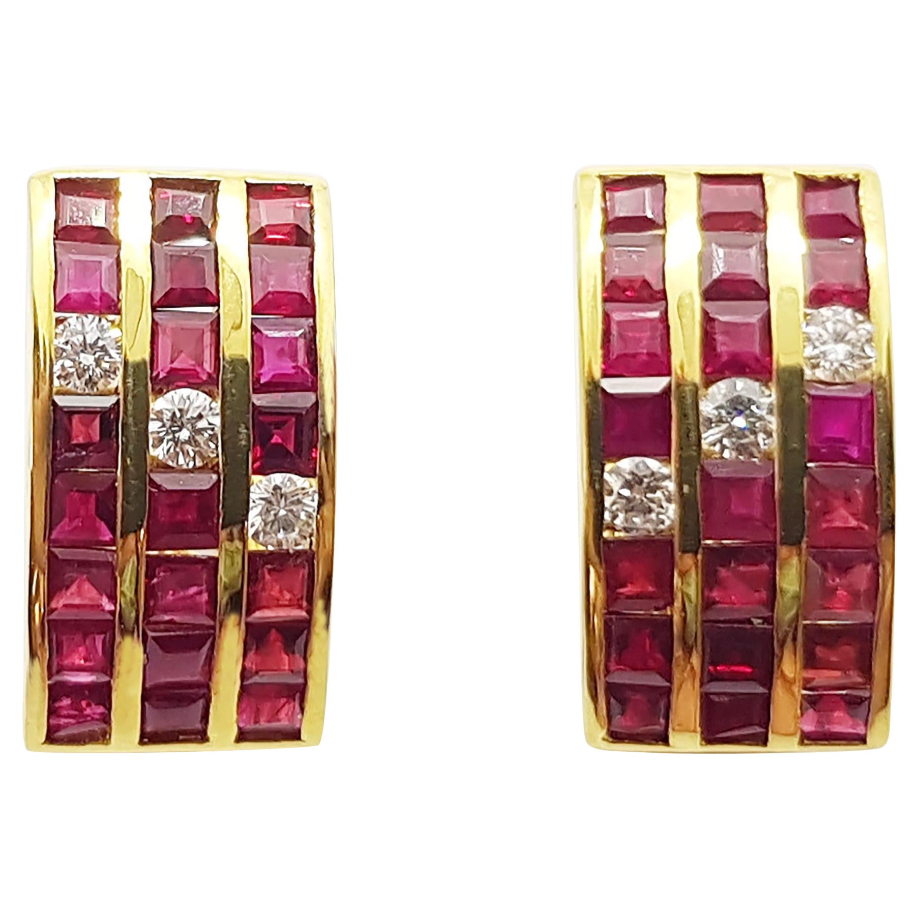 Ruby with Diamond Earrings Set in 18 Karat Gold Settings For Sale