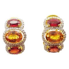 Orange Sapphire, Yellow Sapphire with Diamond Earrings Set in 18 Karat Gold
