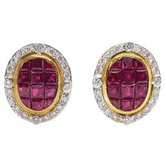 Ruby with Diamond Earrings Set in 18 Karat Gold Settings