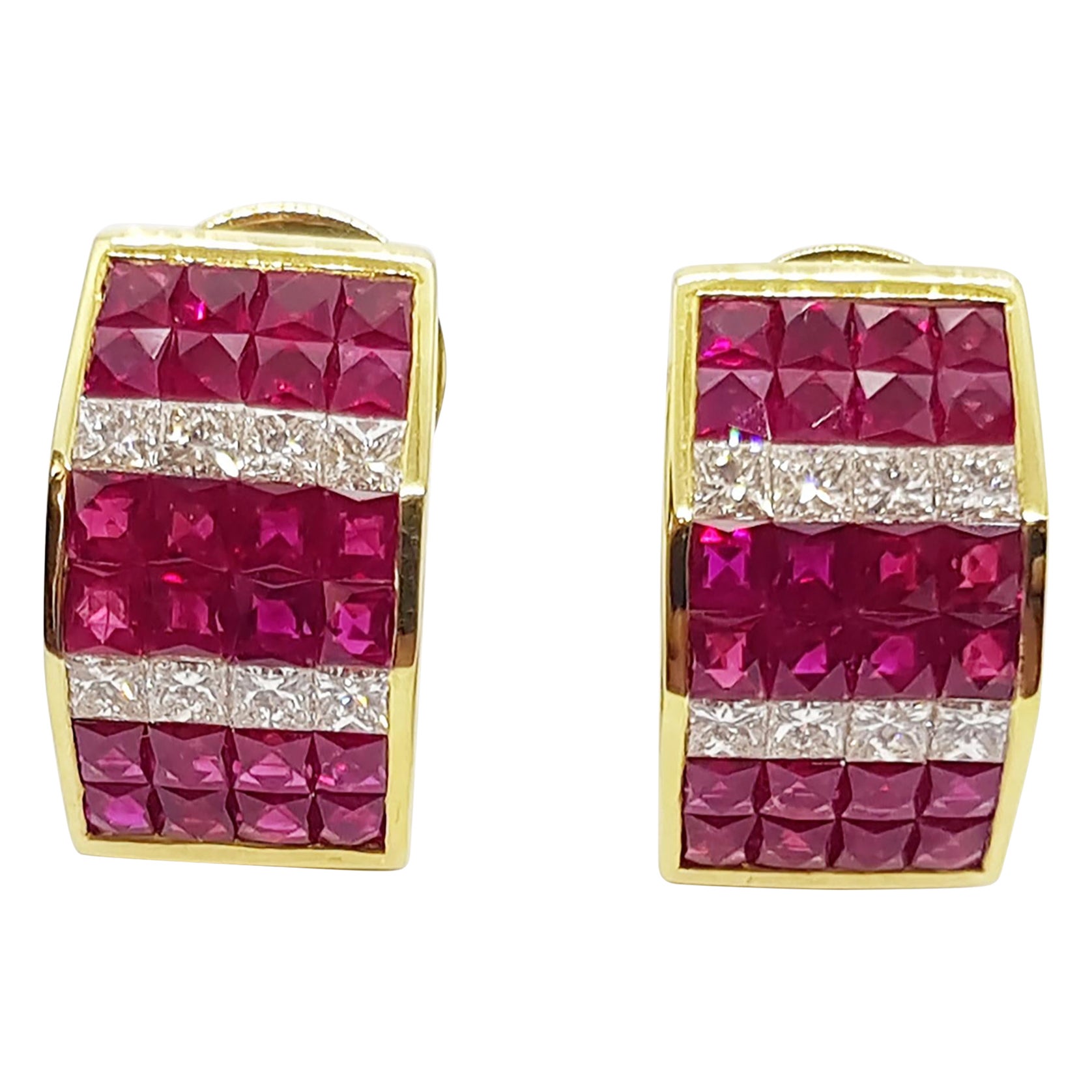 Ruby with Diamond Earrings set in 18 Karat Gold Settings