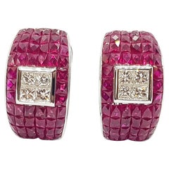 Ruby with Diamond Earrings Set in 18 Karat White Gold Settings