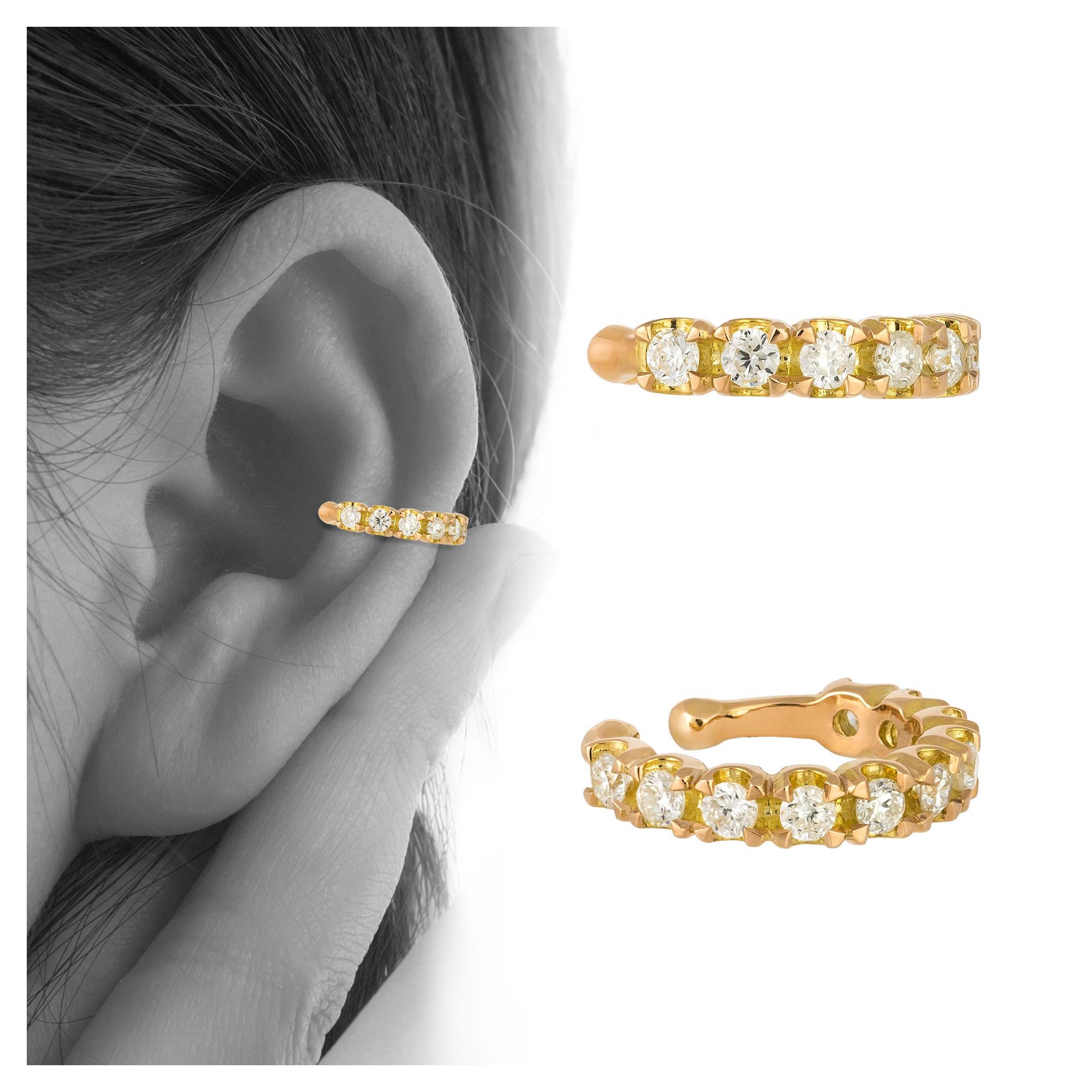 Modern Fashion Cuff One Piece Earrings 18 K Yellow Gold For Her