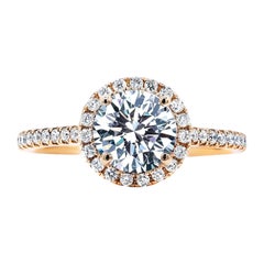 Bague de fiançailles en or rose 18 carats avec halo de diamants ronds de 1,55 carat et 0,38 carat