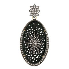 Carved Jade Pendant with Pave Diamonds Made in 18k Gold & Silver