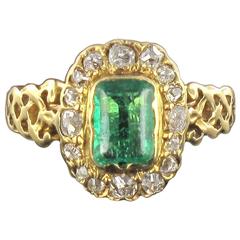 French Antique Emerald Diamond Gold Ring 