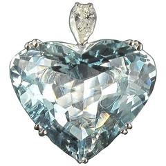 French Aquamarine Heart Pear Diamond Gold Ring