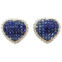 Blauer Saphir mit Diamant  Ohrringe in 18 Karat Goldfassung