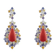 Damiani Boucles d'oreilles saphir corail et diamant 