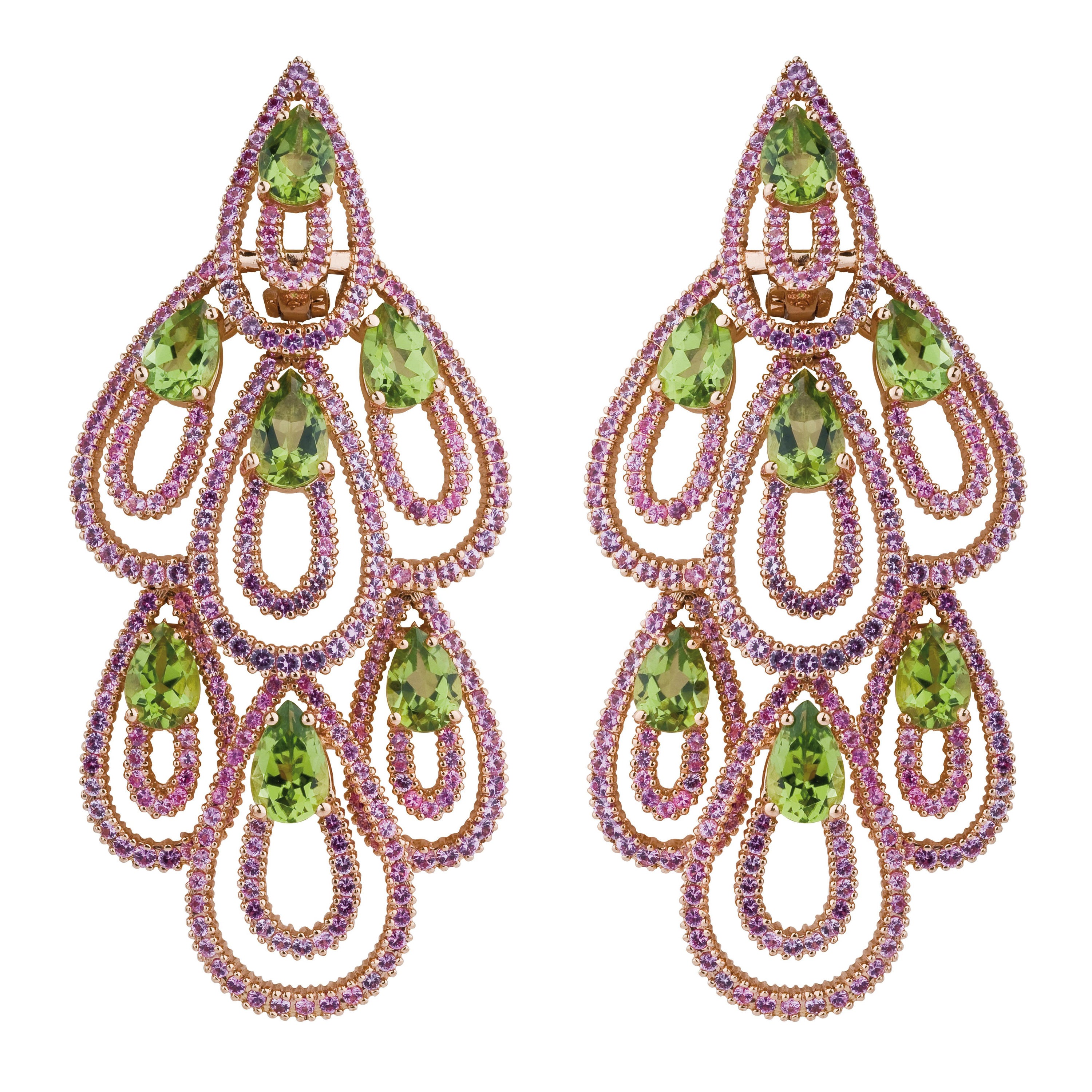 Damiani Pink Sapphire and Peridot Earrings For Sale