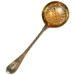 Queille Masterpiece French All Sterling Silver 18k Sugar Sifter Spoon Swan, Putti