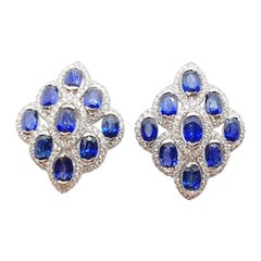 Blue Sapphire with Diamond Earrings set in 18 Karat White Gold Settings