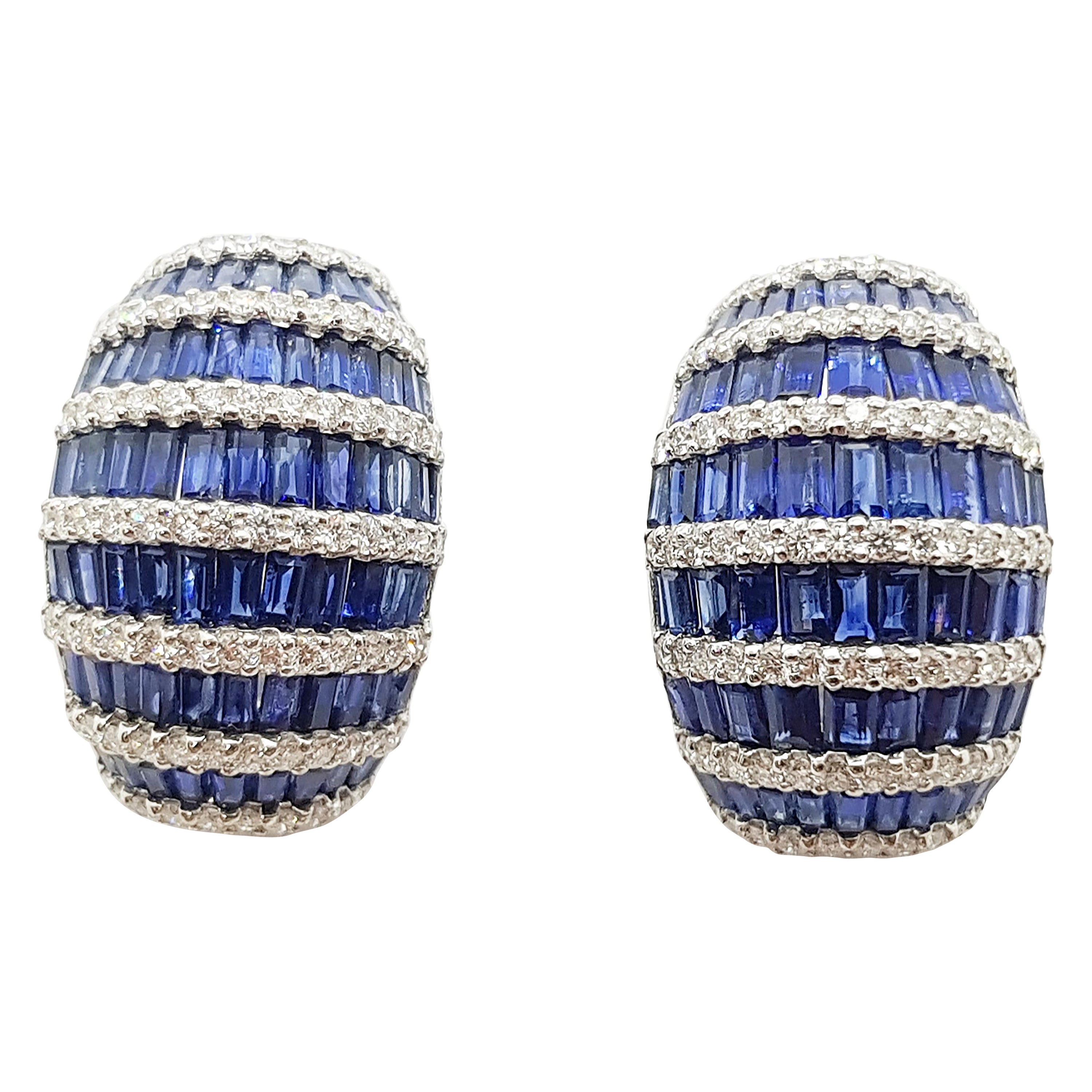 Blauer Saphir und Diamant-Ohrringe aus 18 Karat Weißgold in Fassungen