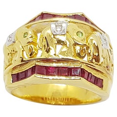 Anillo Elefante de Rubí con Tsavorita y Diamantes engastado en Oro de 18 Kilates