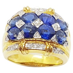 Blauer Saphir mit Diamantring aus 18 Karat Gold in Fassungen