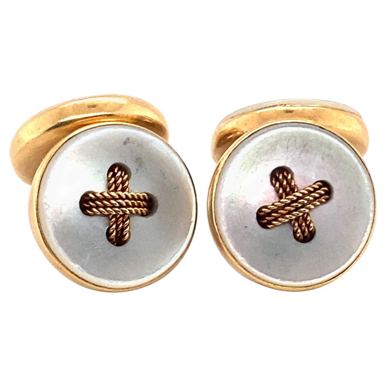1920s Mother of Pearl Cufflinks, 18 Karat Yellow Gold For Sale