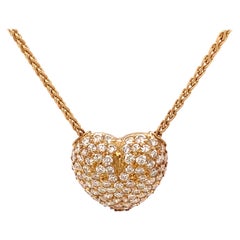 Retro 3.50 Carat Diamond Heart Necklace in 18 Karat Yellow Gold