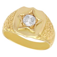 Antique Diamond 18K Yellow Gold Signet Ring, Circa 1900