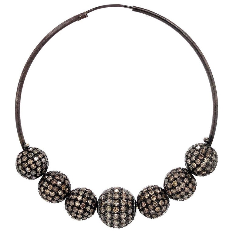 Fancy Pave Diamonds Balls Hoop Earrings Made in Silver For Sale at 1stDibs