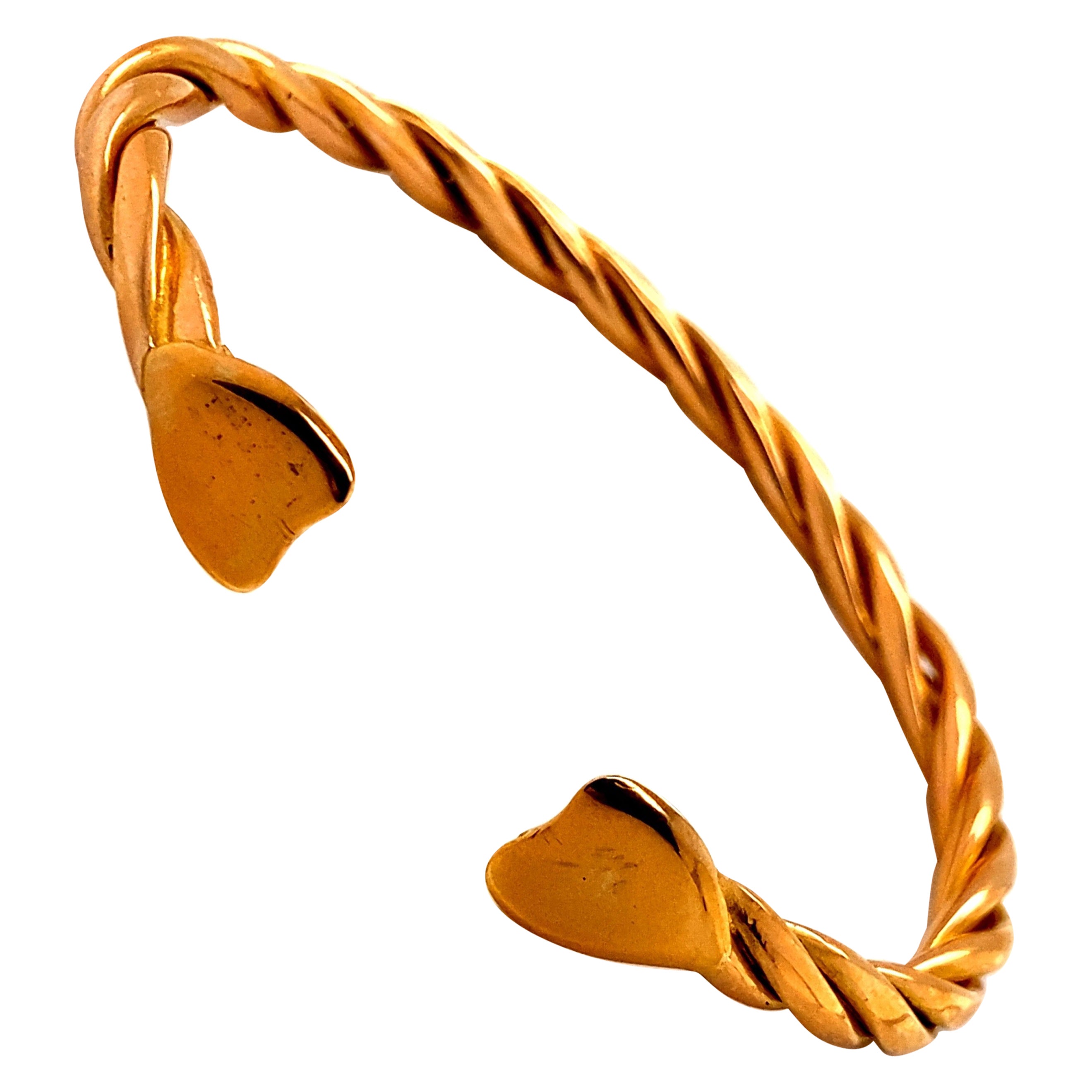 20K Yellow Gold Twist Cable Cuff Bangle Bracelet For Sale