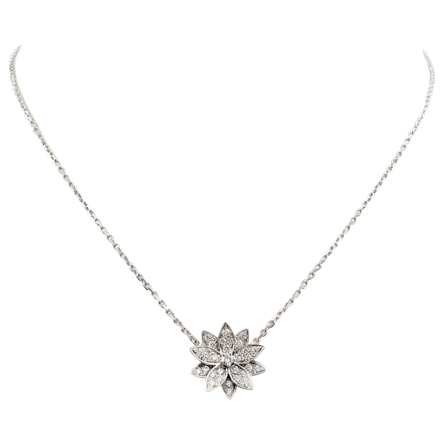Van Cleef & Arpels 'Lotus' White Gold Diamond Pendant Necklace