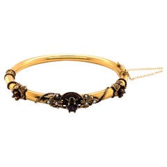 Brazalete vintage de oro amarillo de 14 quilates de reproducción victoriana con granate y perla semillera
