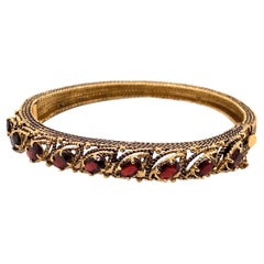 Retro 14K Yellow Gold Garnet Bangle Bracelet