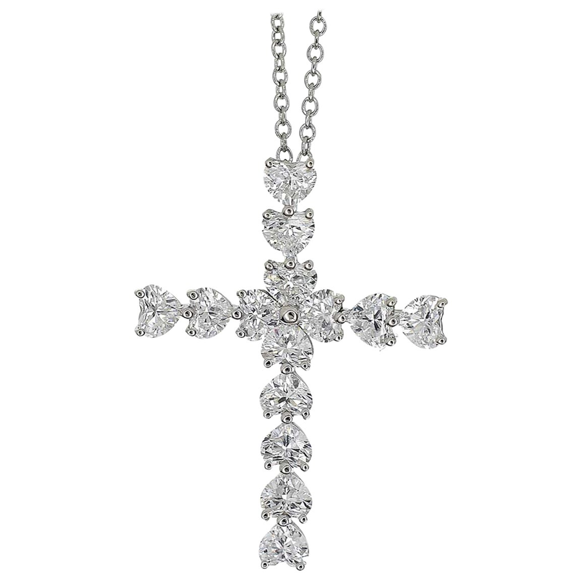 HARRY WINSTON Symbols By HW Heart Shaped Diamond Platinum Cross Pendant Necklace For Sale