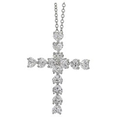 HARRY WINSTON Symbols By HW Heart Shaped Diamond Platinum Cross Pendant Necklace