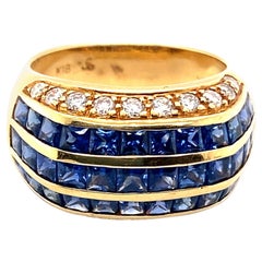 1990s 2.40 Carat Sapphire and Diamond Ring in 18 Karat Yellow Gold