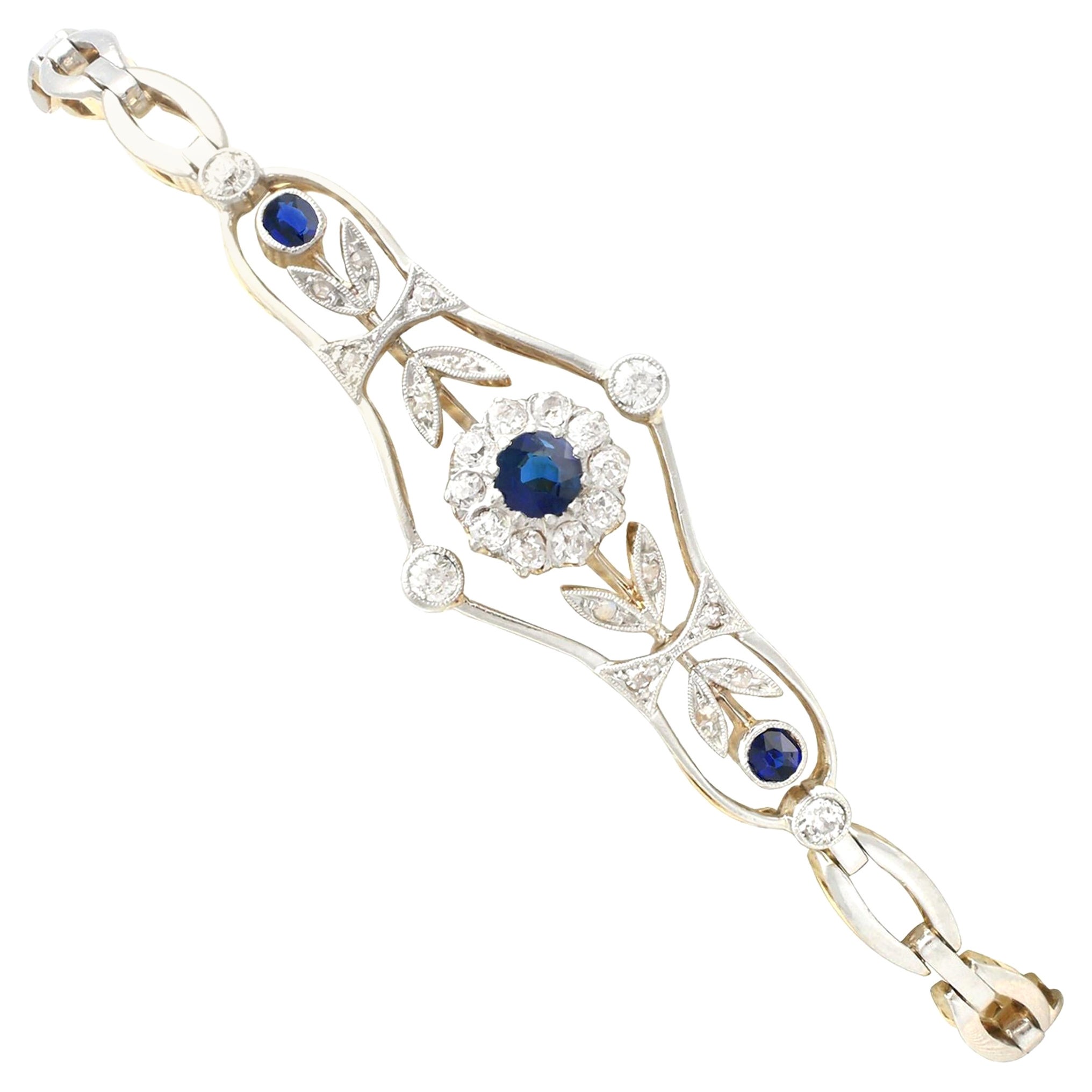 1920s Antique Sapphire and Diamond Yellow Gold Bracelet For Sale