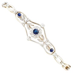 Brazalete Antiguo de Oro Amarillo con Zafiro y Diamantes de los Años 20